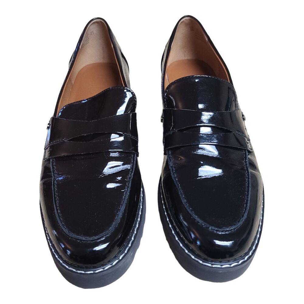 Nearly New Franco Sarto Black Patent Leather Lug Sole Loafers - Picture 2 of 6